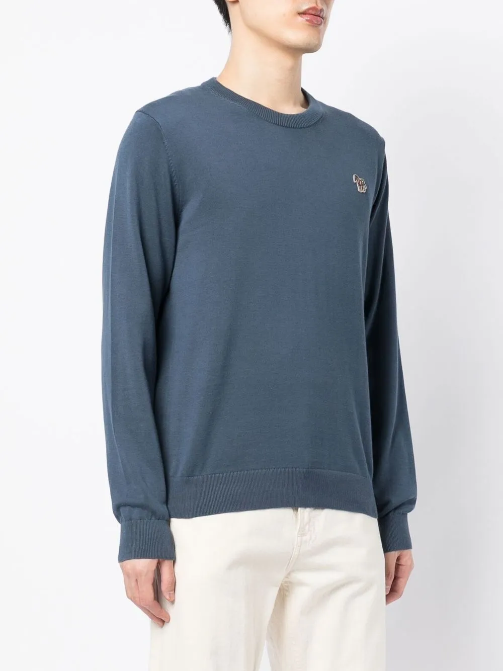 Ps By Paul Smith Zebra-motif Crew-neck Jumper In Blue