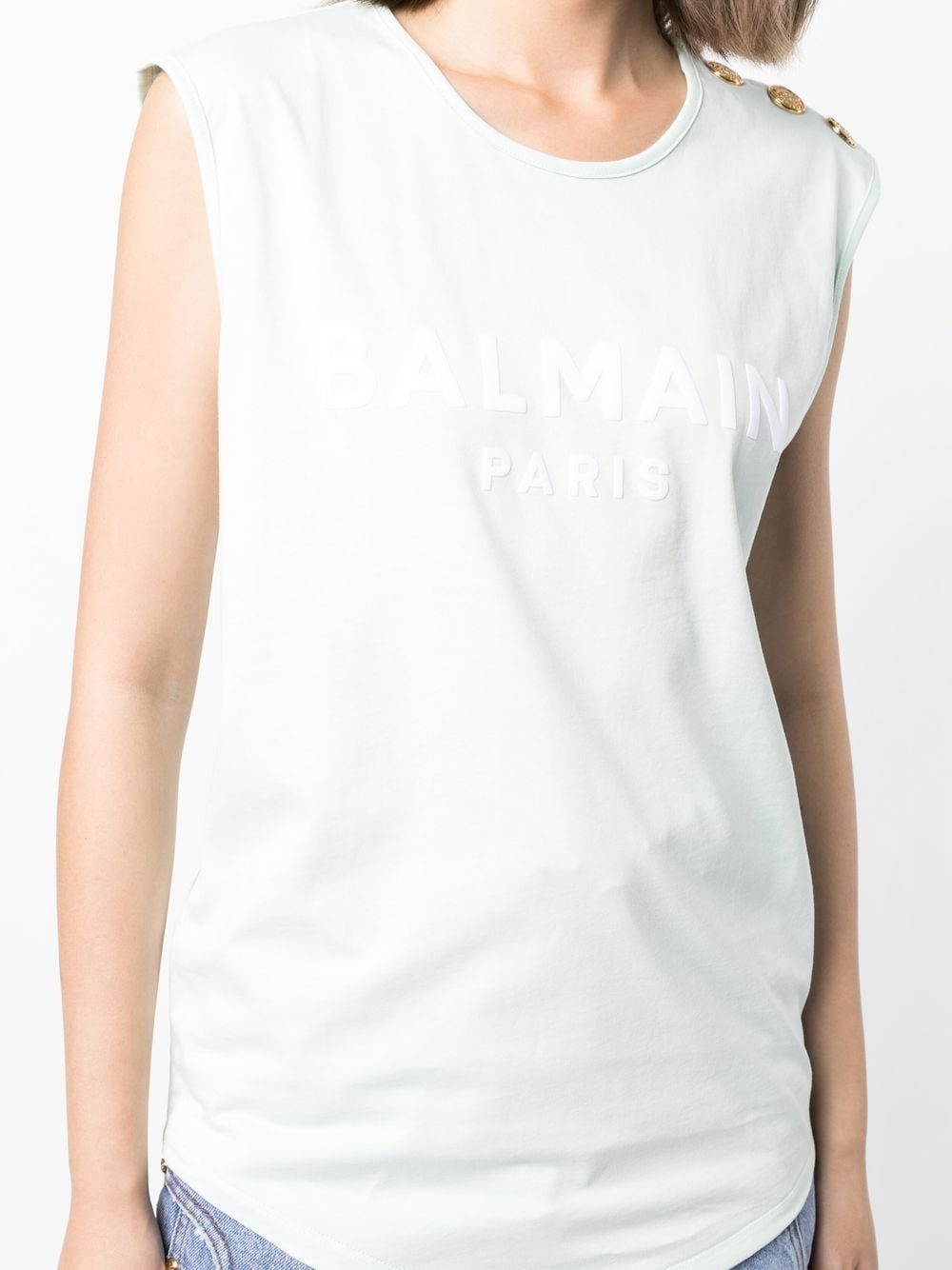 Shop Balmain Logo-print Sleeveless T-shirt In Blue