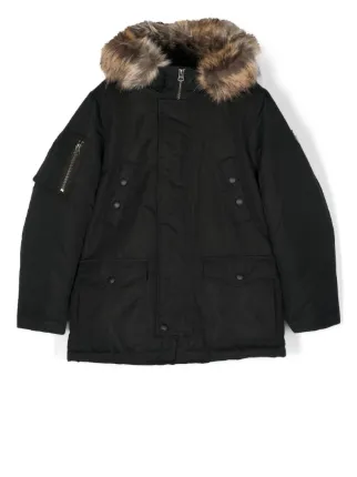 POLO RALPH LAUREN KIDS Military fur hooded Parka Coat Black FARFETCH UK