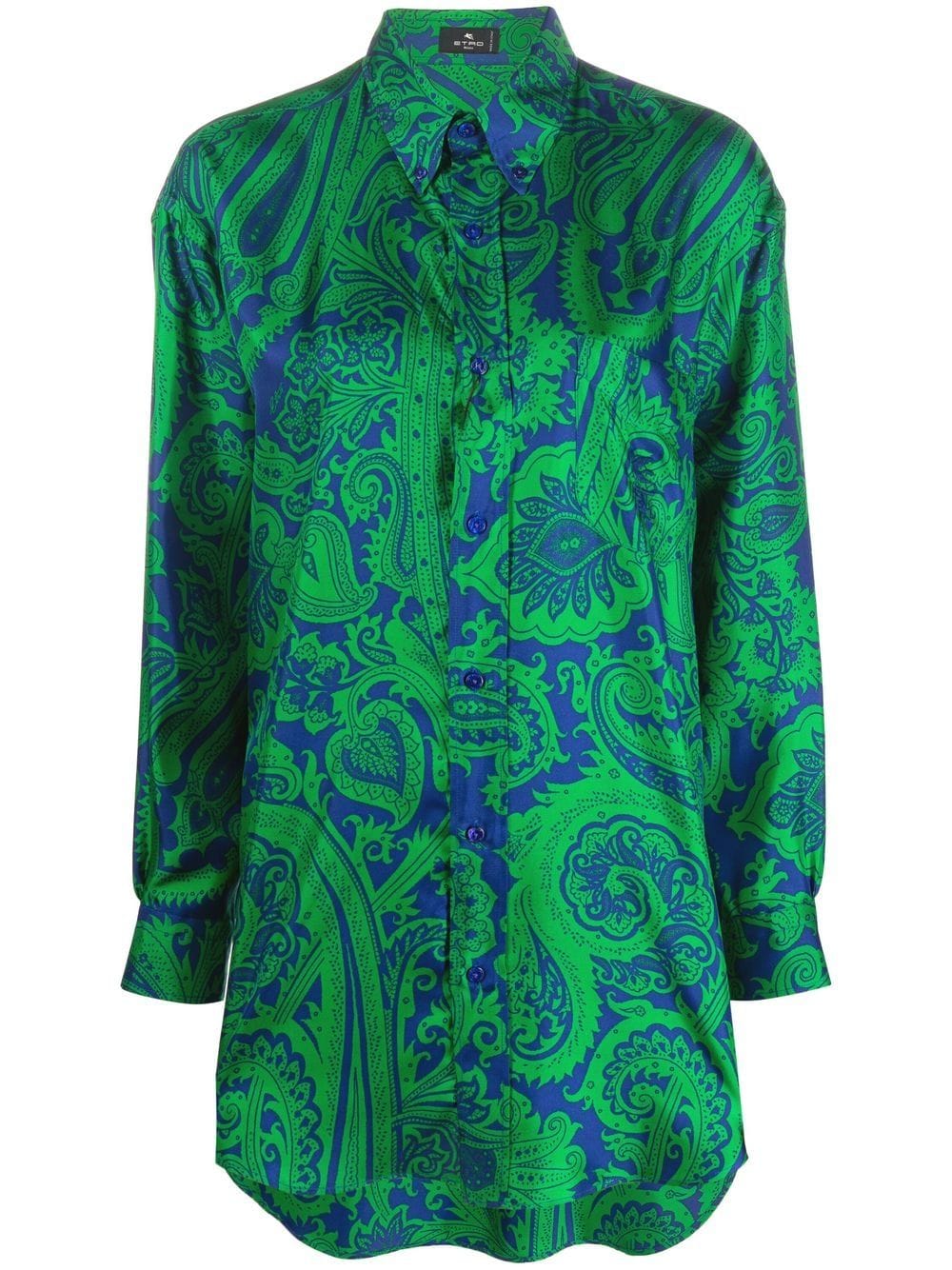 Shop Etro Paisley Print Silk Shirt In 绿色