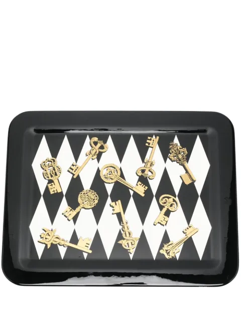 Fornasetti gold keys-print rectangular tray
