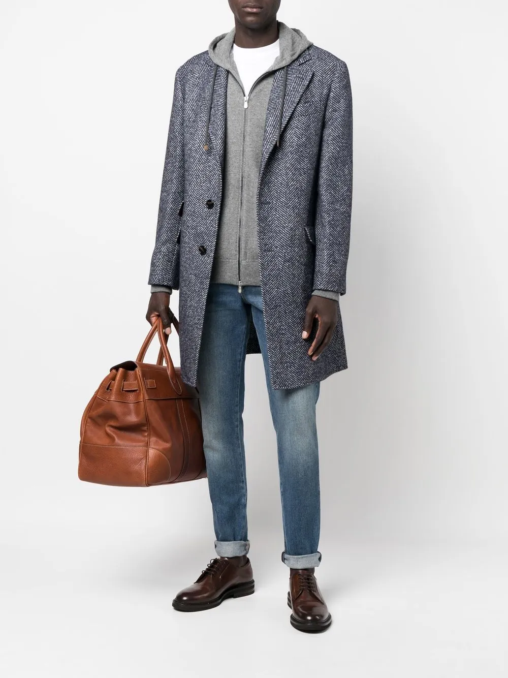 Brunello Cucinelli herringbone-pattern midi coat | Single Breasted Coats | Image 2