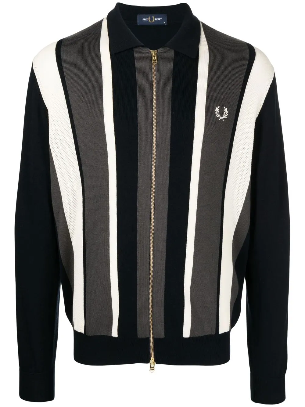 Fred Perry Striped Cotton Zip-up Cardigan In Navy