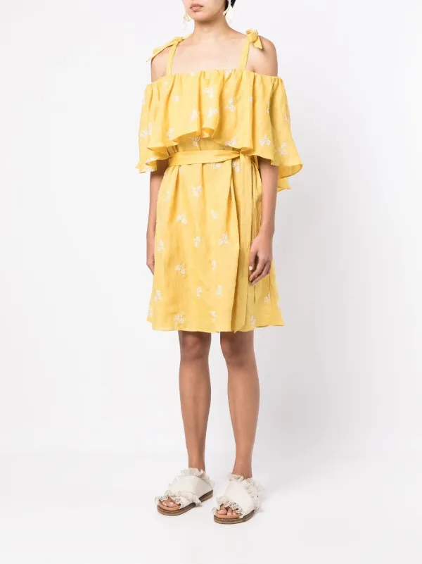 Zara yellow off outlet shoulder dress