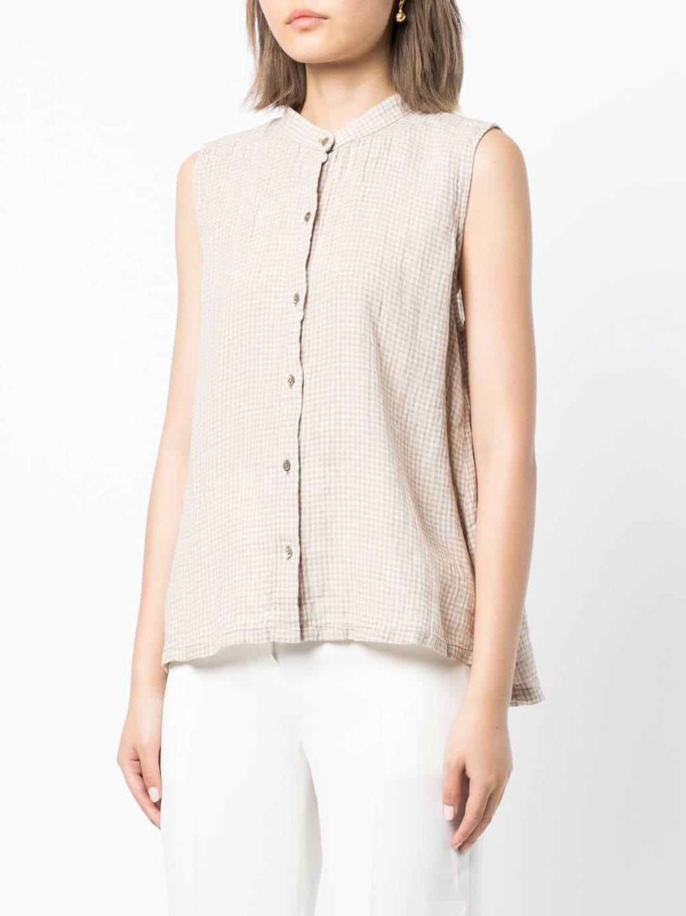 Shop Eileen Fisher Sleeveless Button-up Shirt In Brown