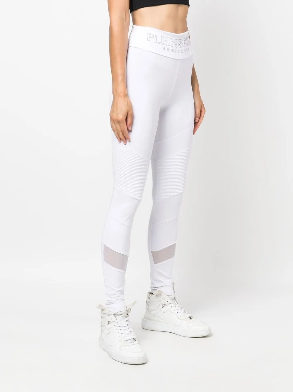 Plein Sport Statement Cotton-blend Leggings In White