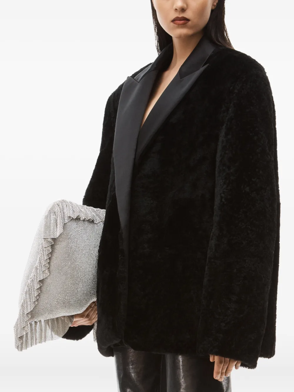 Alexander Wang Shearling Tuxedo Coat In Black