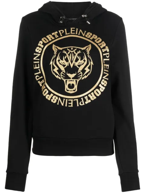 Plein Sport logo-print tiger hoodie