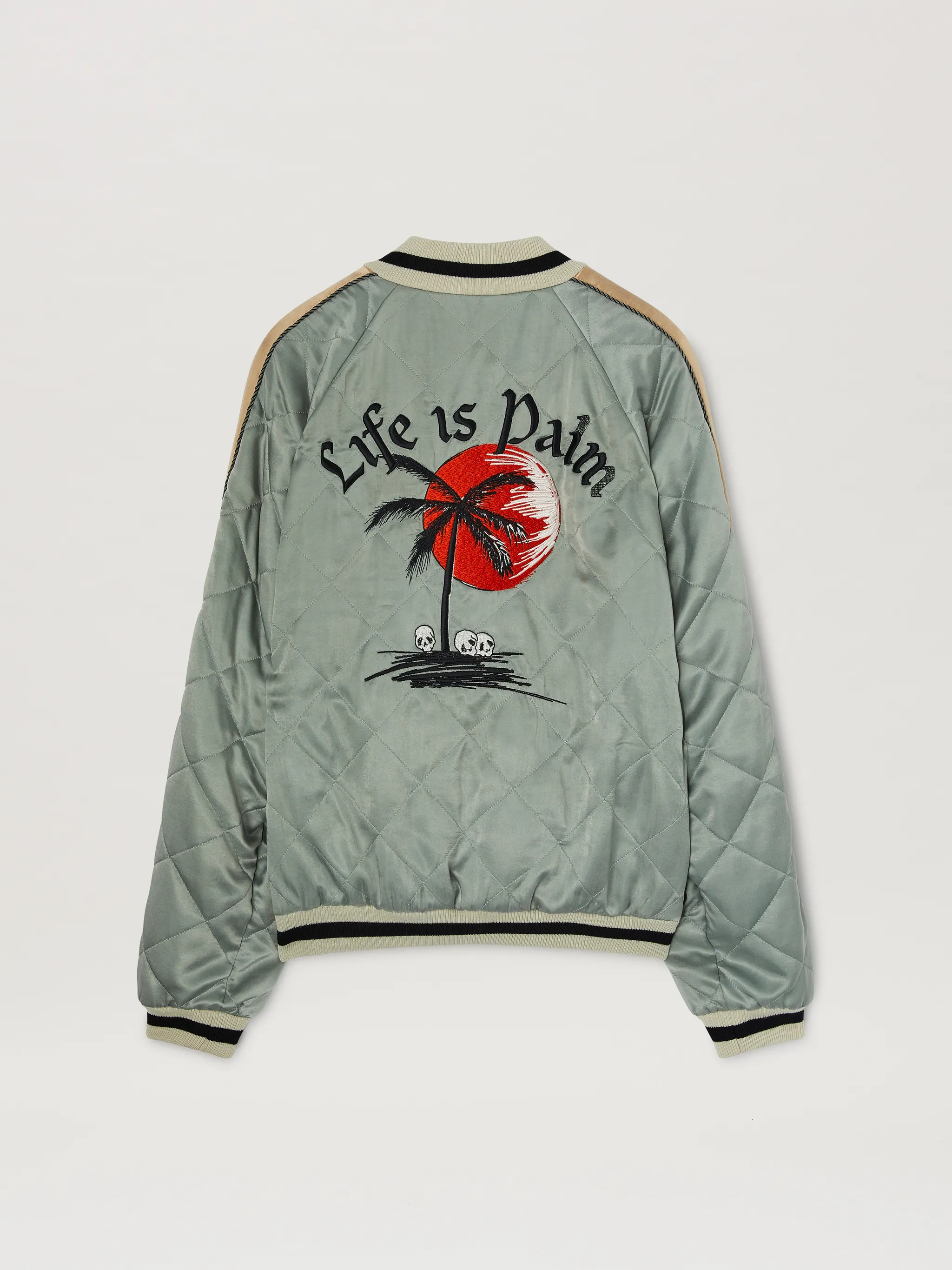 embroideredmotif quilted jacket in grey Palm Angels® Official