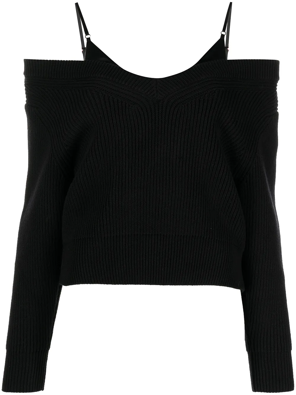 

Alexander Wang V-NECK CROPPED PULLOVER WITH SATIN CAMI - Black