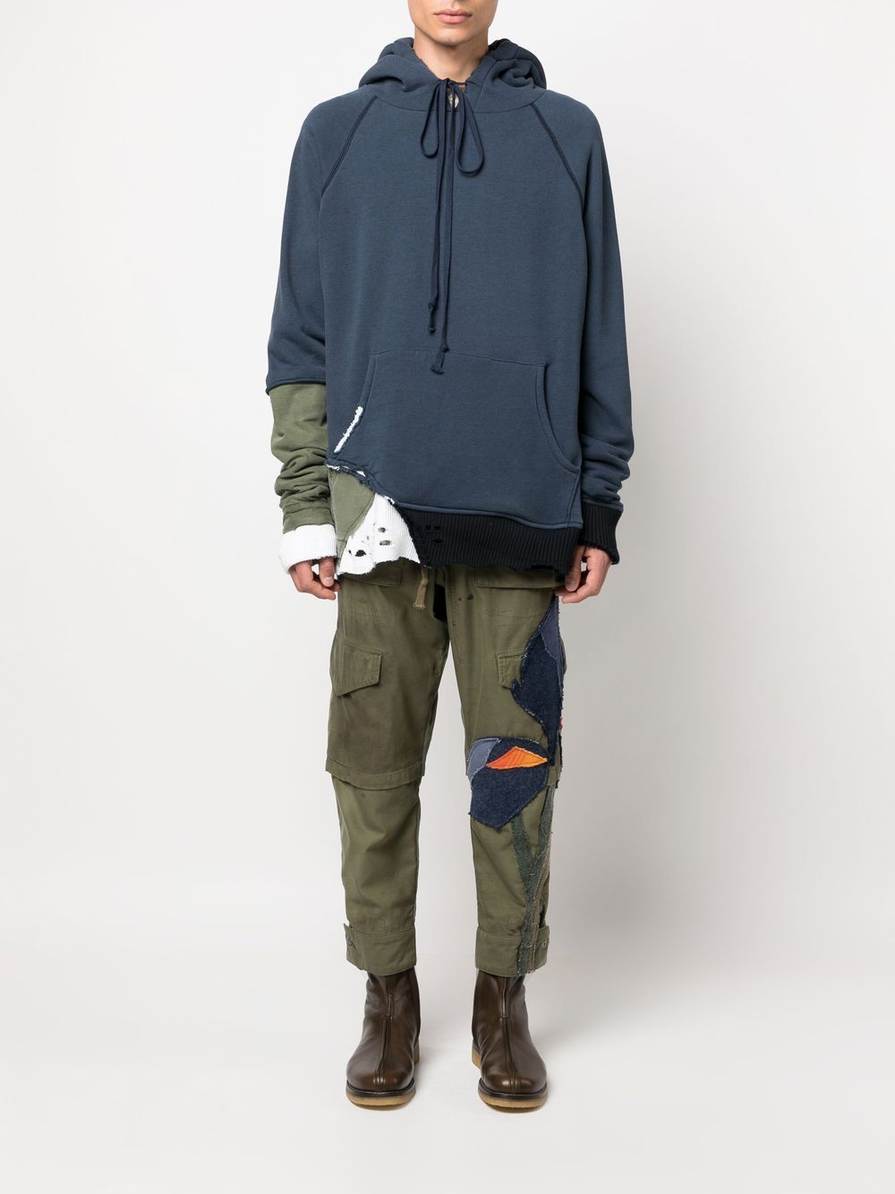 Greg Lauren Hoodie met patchwork - Blauw