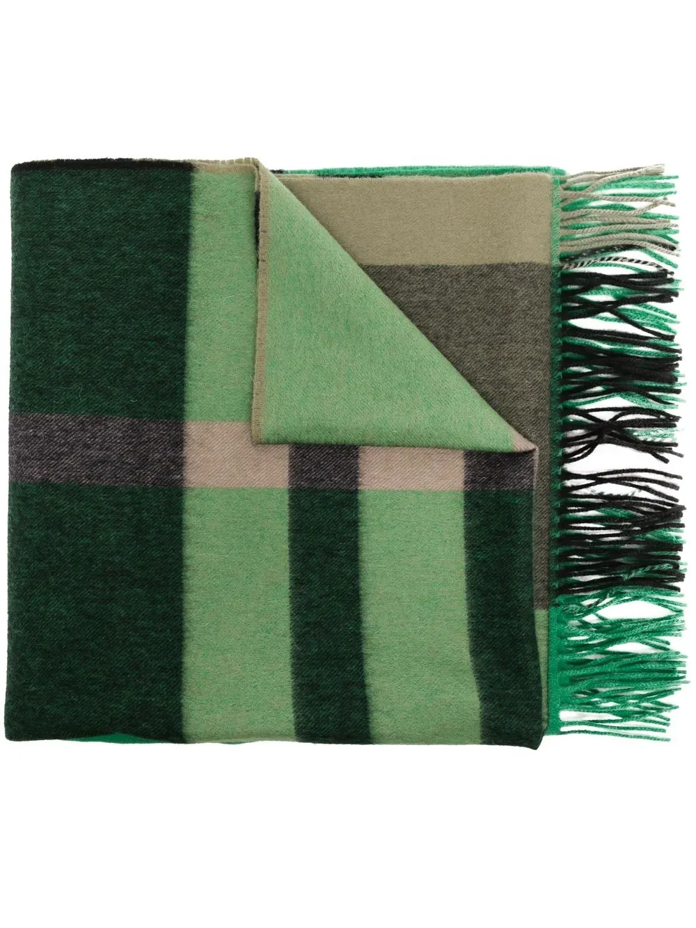 

Mulberry large check print lambs wool scarf - Green