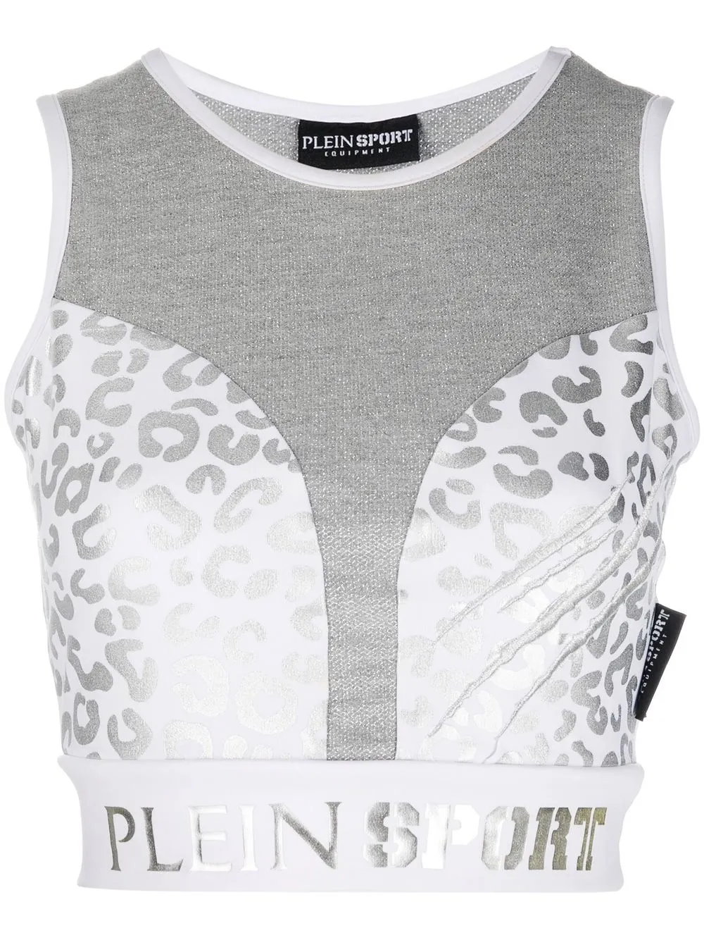 

Plein Sport metallic leopard-print crop top - Silver