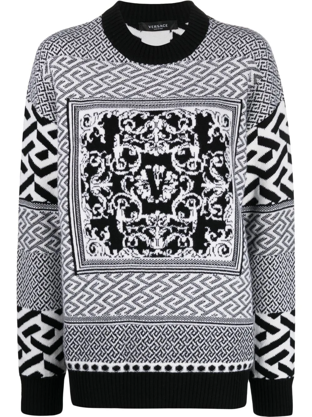 

Versace La Greca Baroque-motif panelled jumper - Black