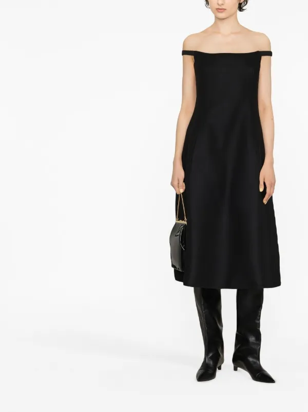 KHAITE off shoulder A line Midi Dress Farfetch