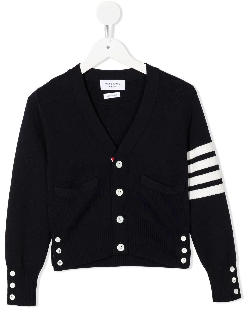

Thom Browne Kids cárdigan a rayas con cuello en V - Azul