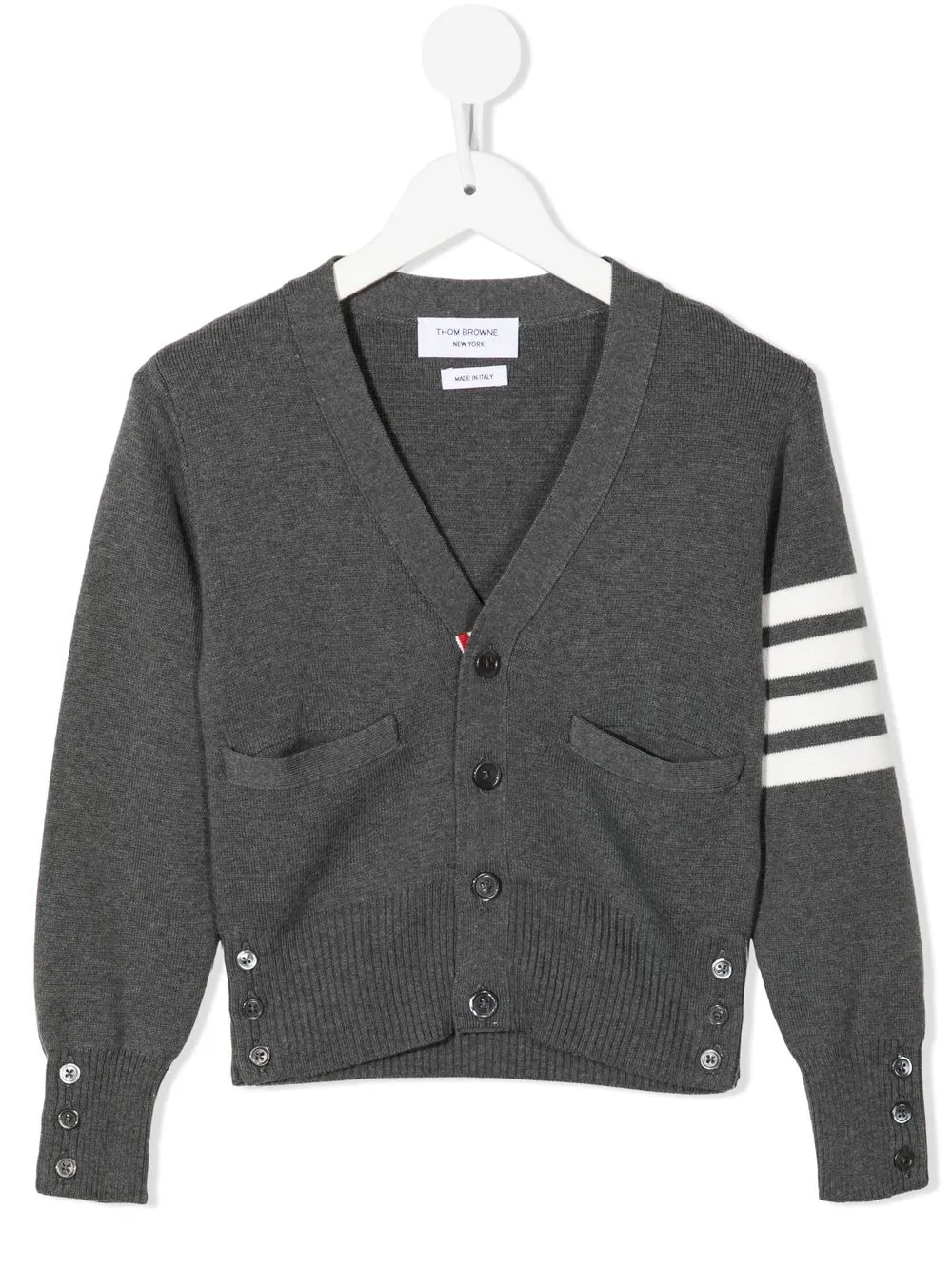 

Thom Browne Kids cárdigan a rayas con cuello en V - Gris