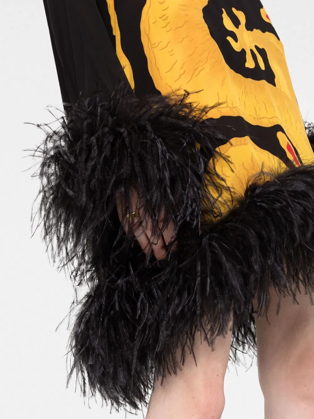 Valentino Abito In Crepe De Chine Stampa Drago Re-edition Ricamato Con Piume In Black