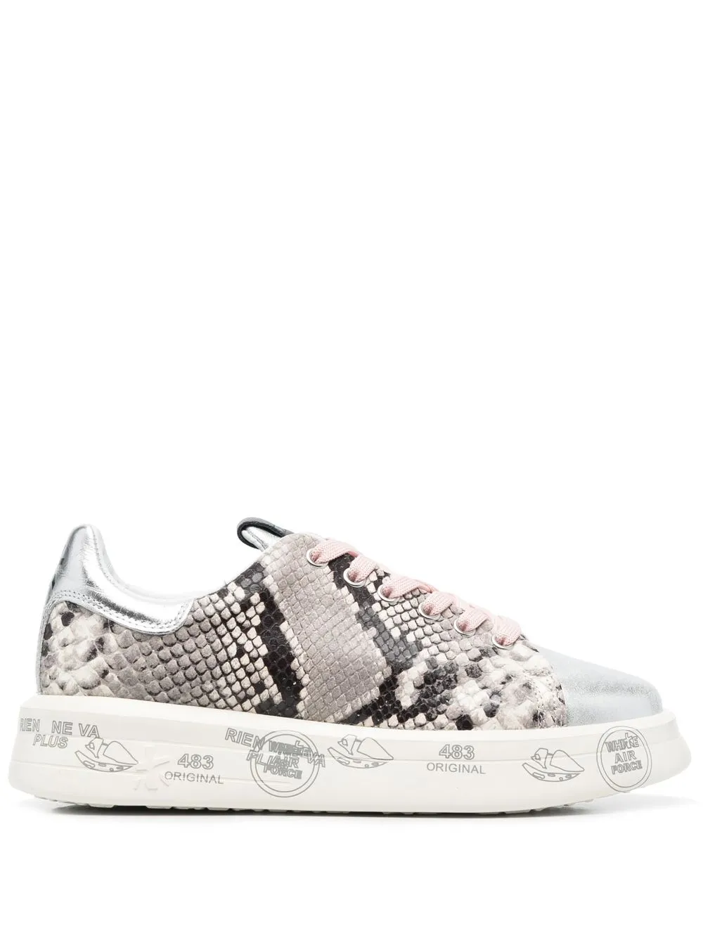 

Premiata tenis con estampado de piel de serpiente - Gris