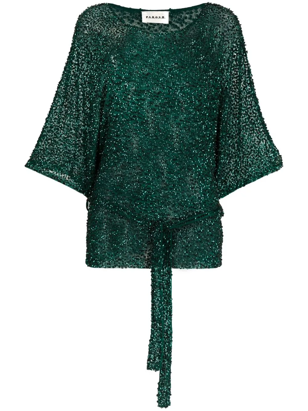 

P.A.R.O.S.H. sheer sequinned tie-waist blouse - Green