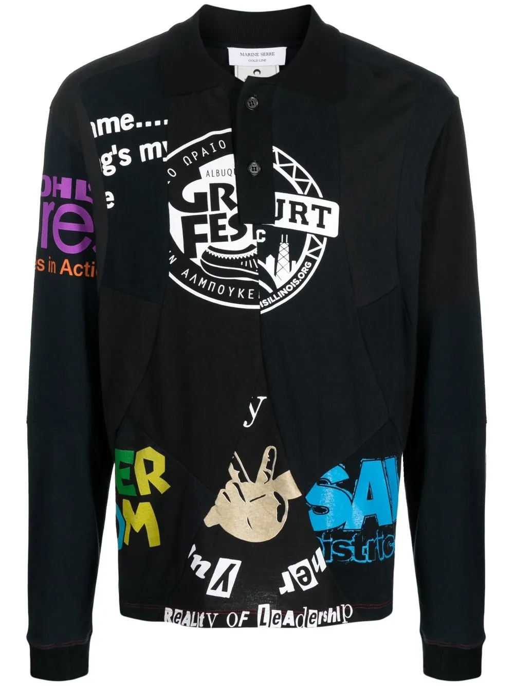 

Marine Serre camisa tipo polo con estampado gráfico - Negro