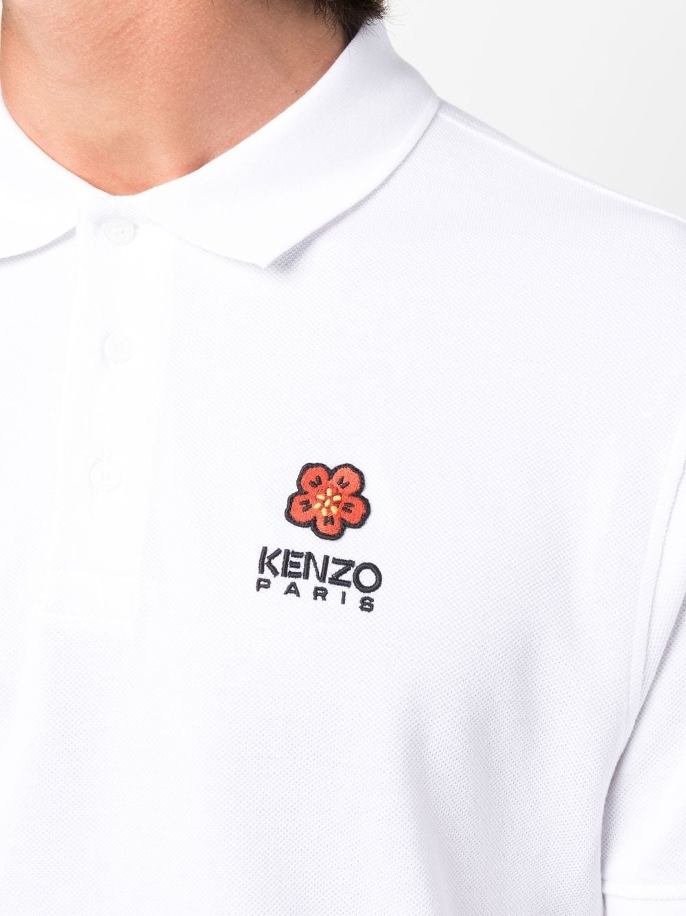 Shop Kenzo Boky Flower Embroidered Polo Shirt In White