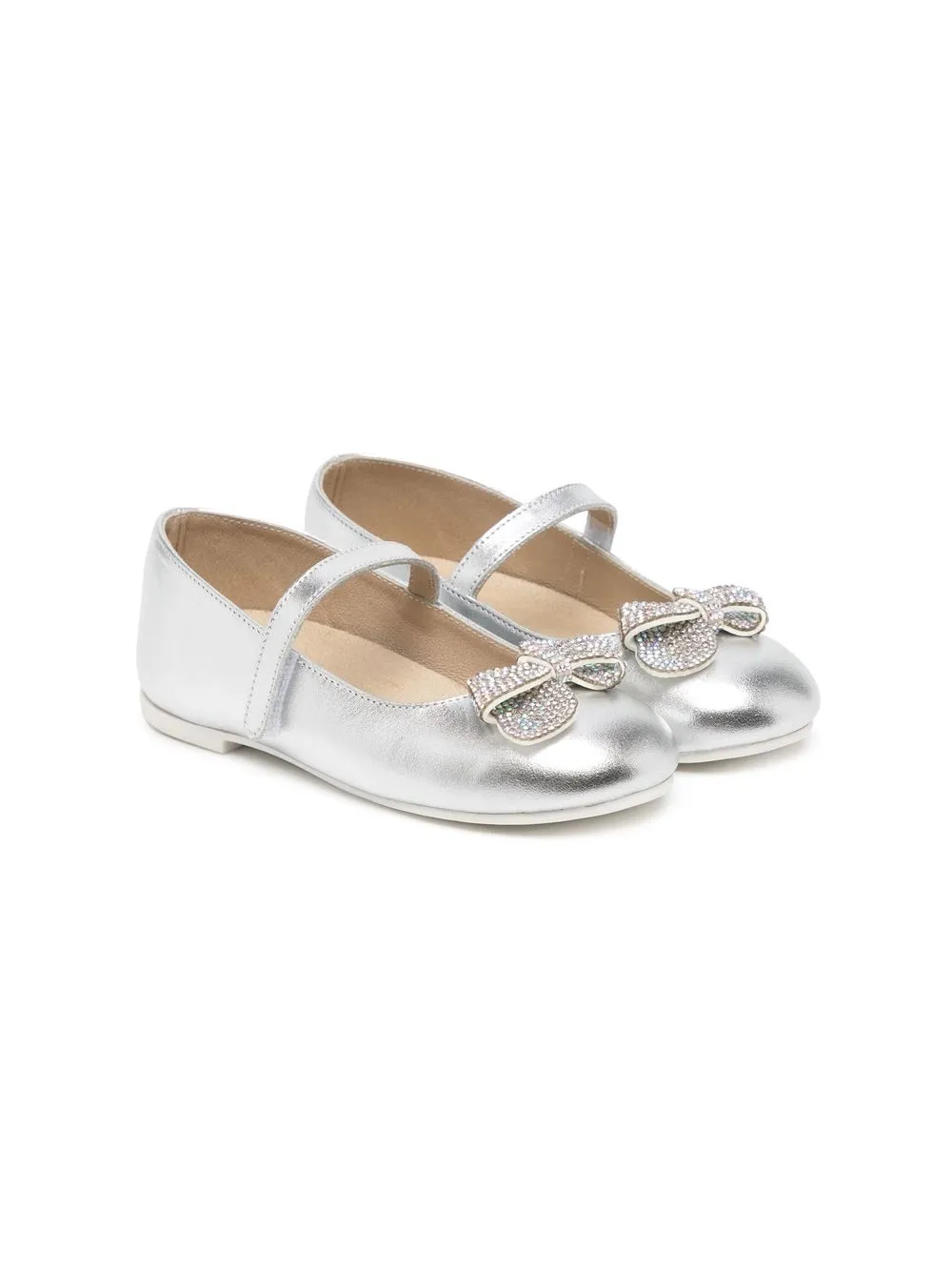 

BabyWalker crystal bow-detail touch-strap ballerinas - Silver