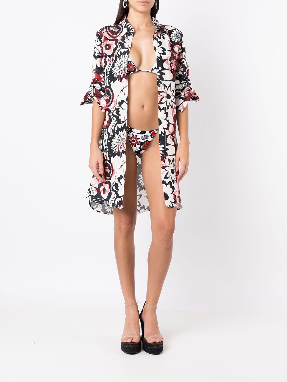 Amir Slama Strandjurk met bloemenprint - Wit