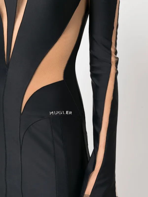 Mugler logo plaque sheer panel Dress Black FARFETCH CA