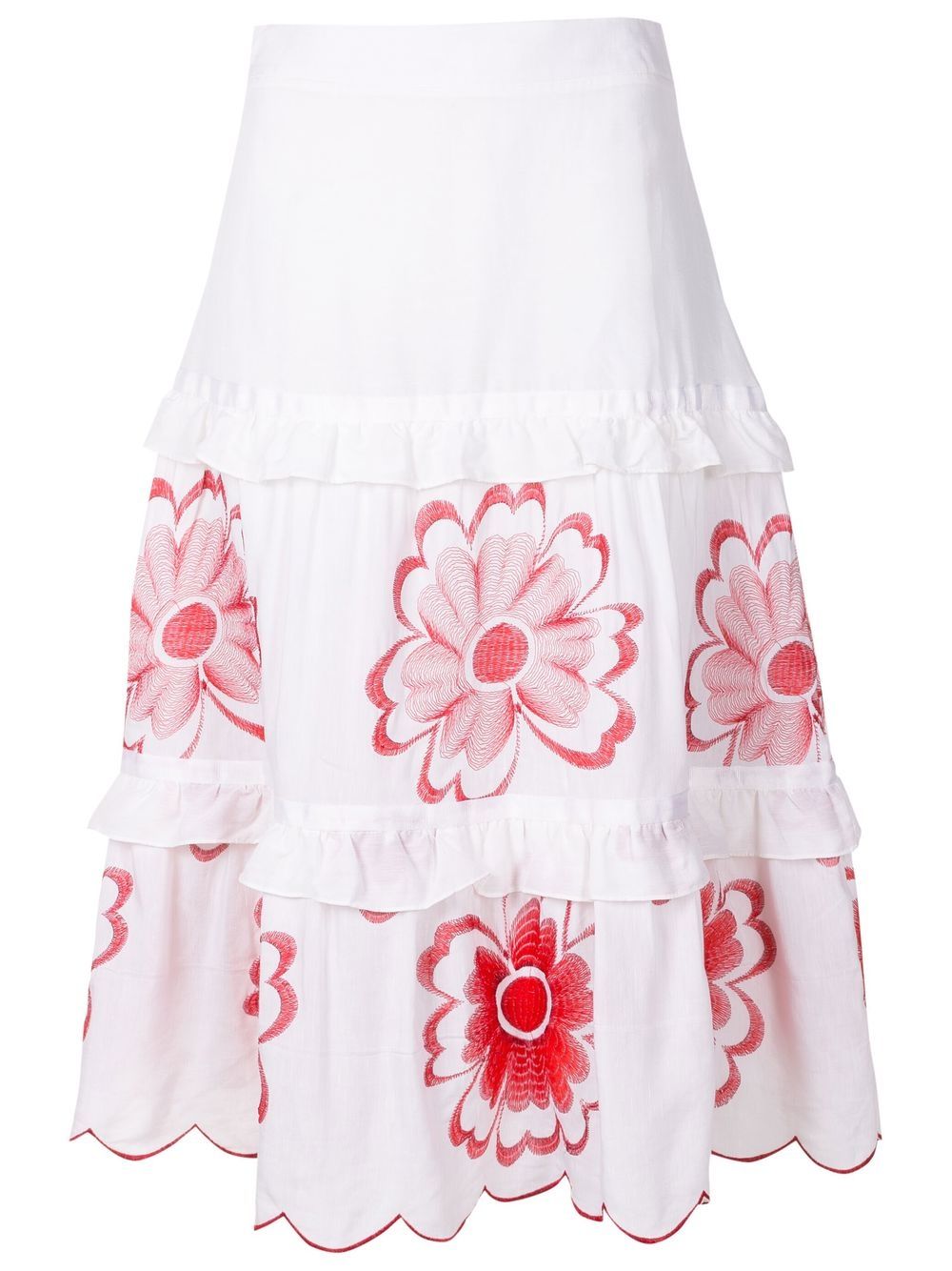 Amir Slama floral-embroidered tiered skirt - White