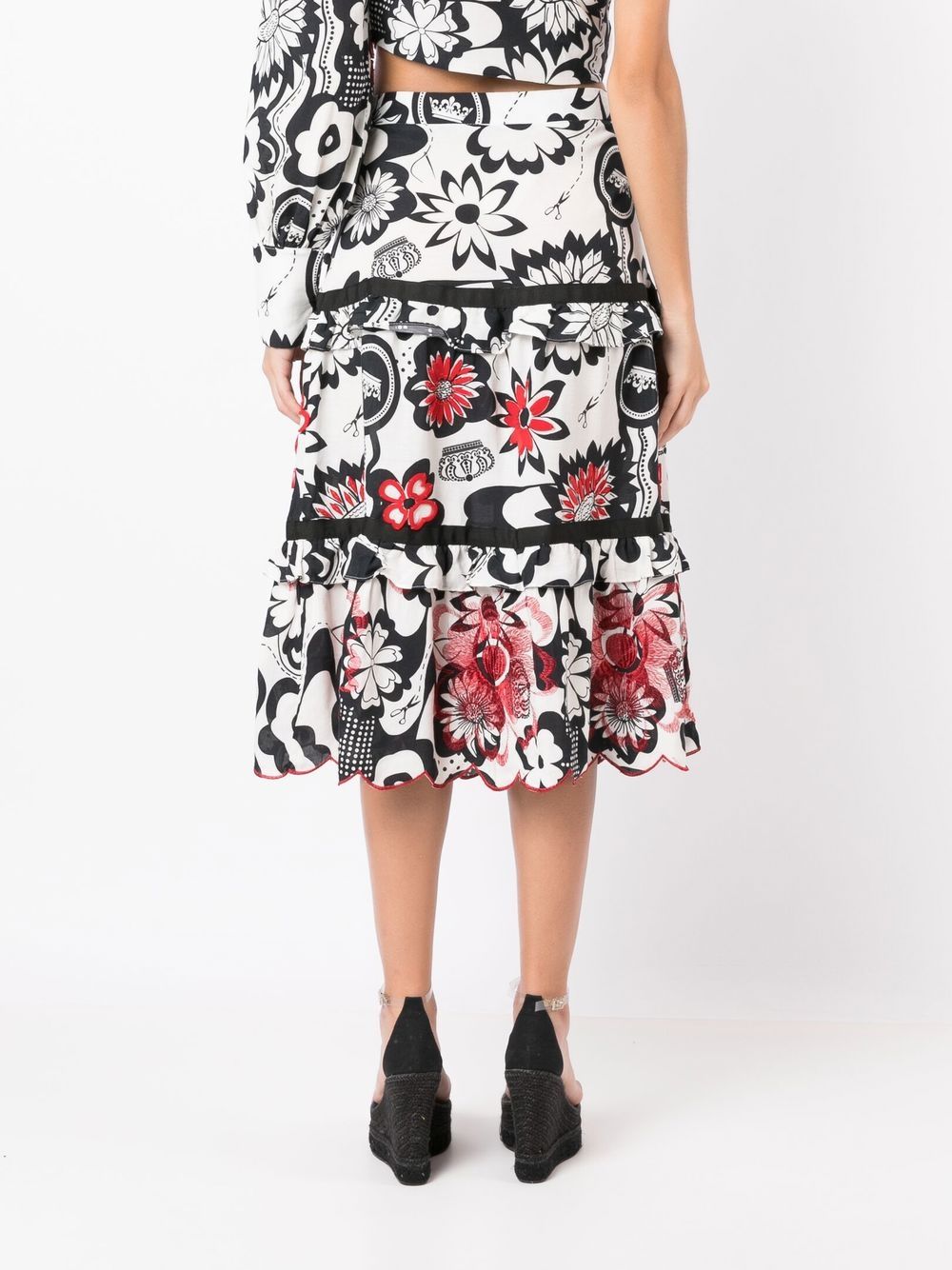 Shop Amir Slama Floral-print Tiered Skirt In Black