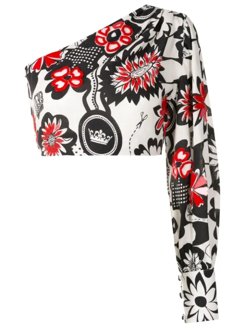 Amir Slama floral-print one-shoulder blouse