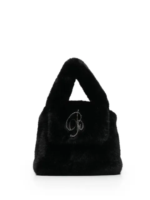 Blumarine rhinestone-logo faux-fur top-handle bag