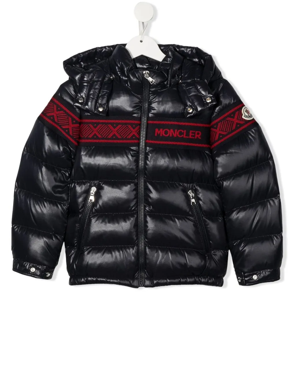 Moncler Enfant chamarra capitonada con logo a rayas - Azul