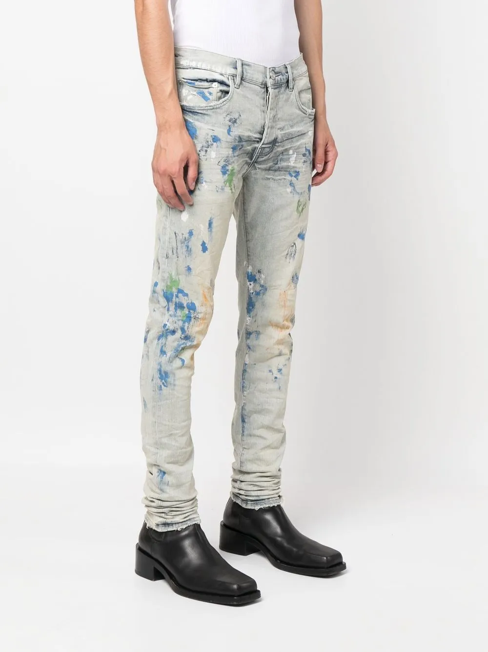 Purple Brand Paintsplatter Tapered Jeans In Blau ModeSens