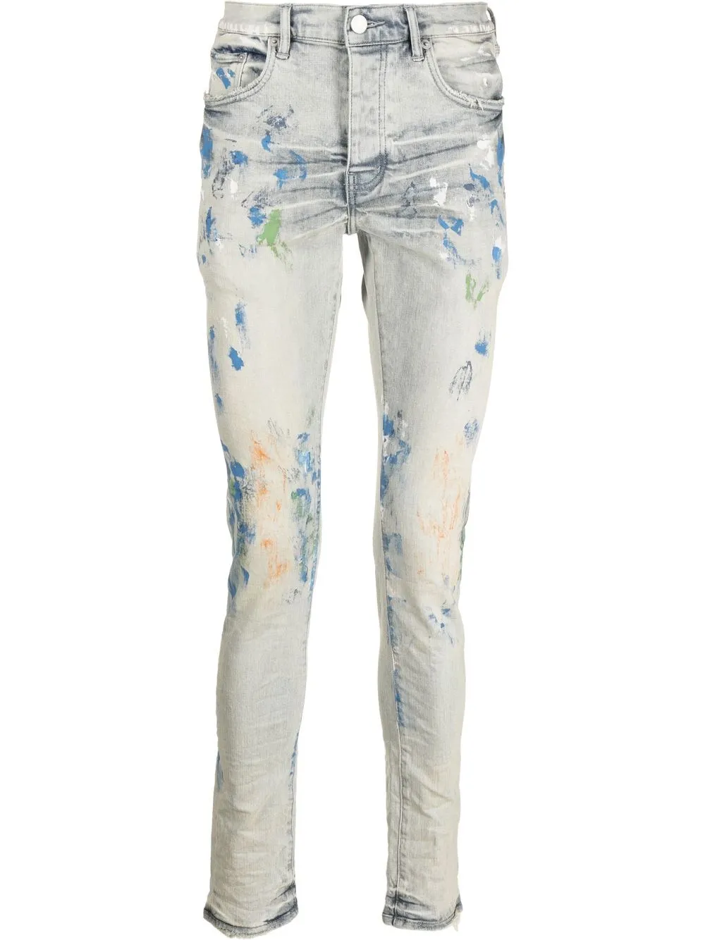 

Purple Brand paint-splatter tapered jeans - Blue