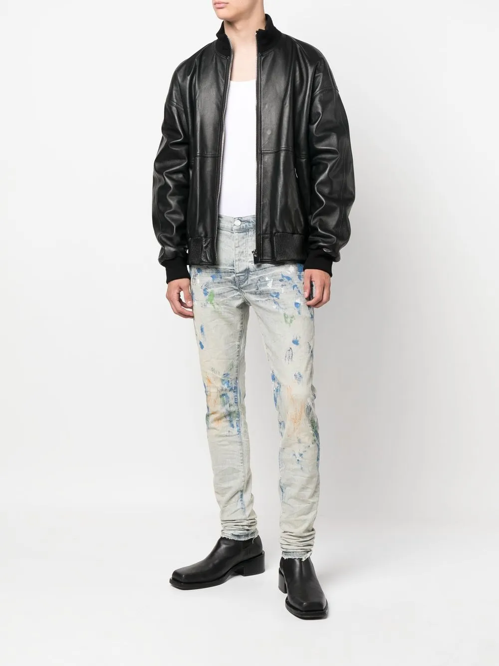 Purple Brand Paintsplatter Tapered Jeans In Blau ModeSens