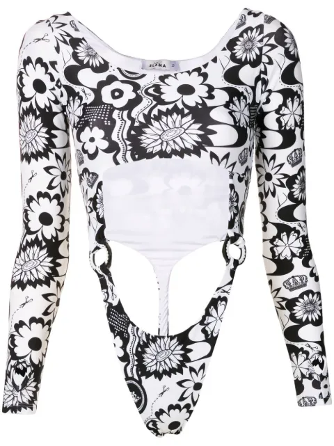 Amir Slama floral-print cut-out top