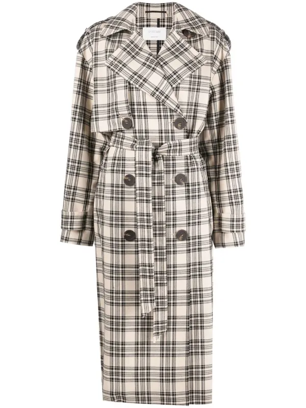 Sportmax Check-pattern Belted Coat in Neutrals