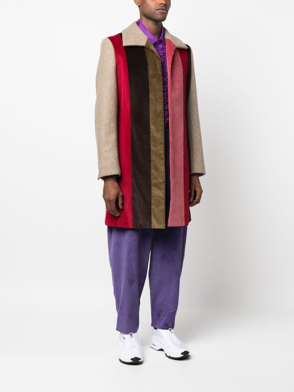 Shop Comme Des Garçons Homme Deux Striped Corduroy Mid-length Coat In Brown
