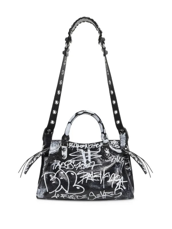 Balenciaga Cagole Xs Graffiti-Print Leather Shoulder Bag