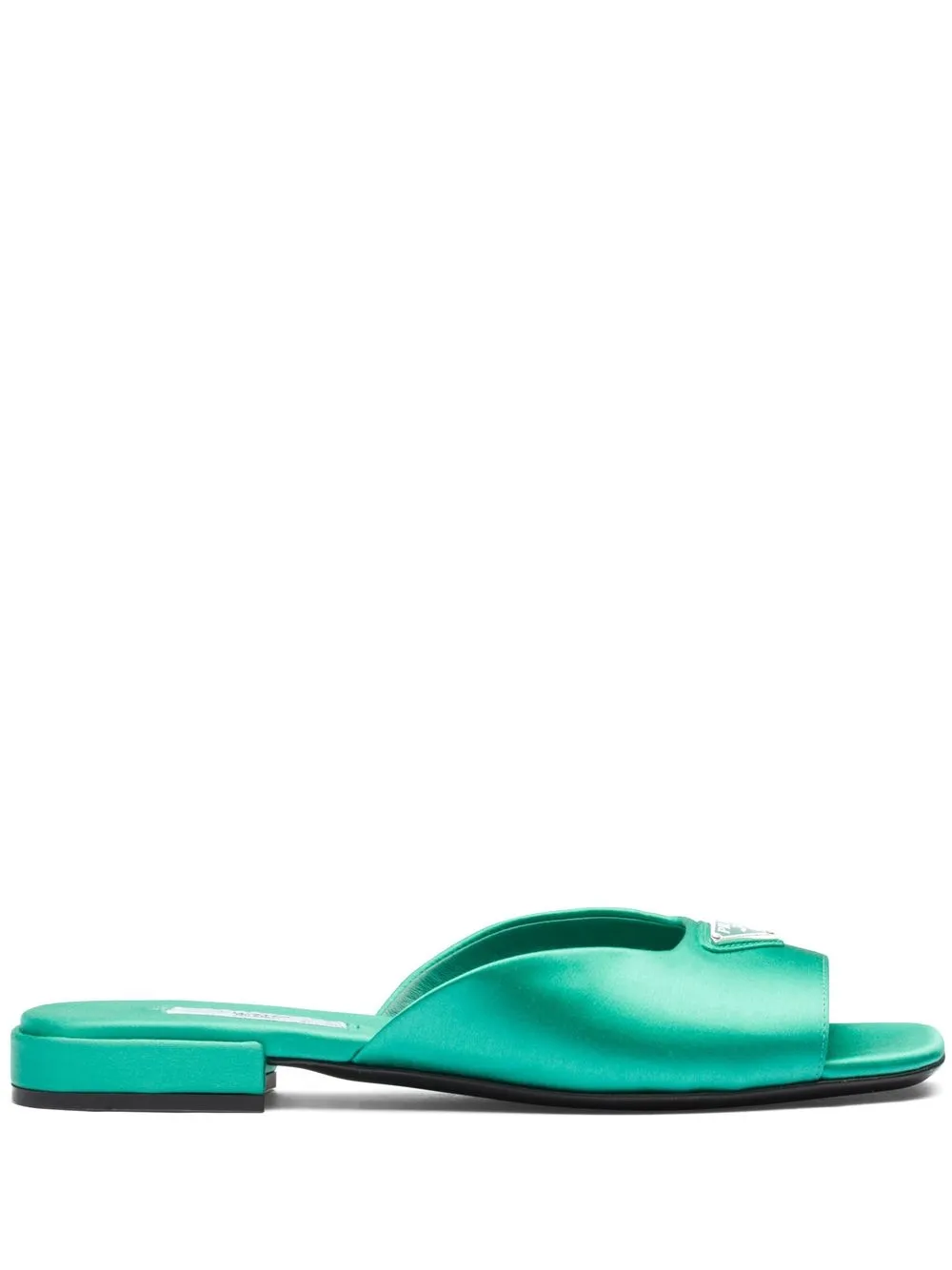 

Prada logo plaque satin mules - Green