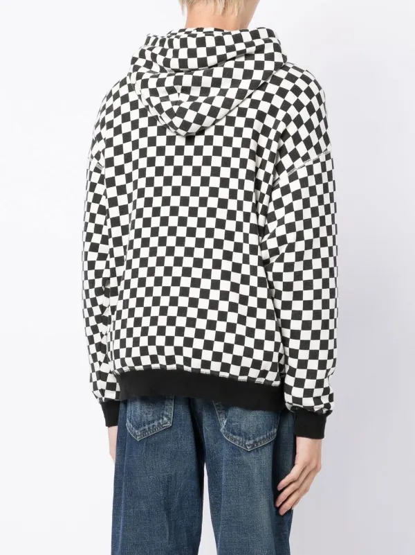 R13 checkerboard print Cotton Hoodie Black