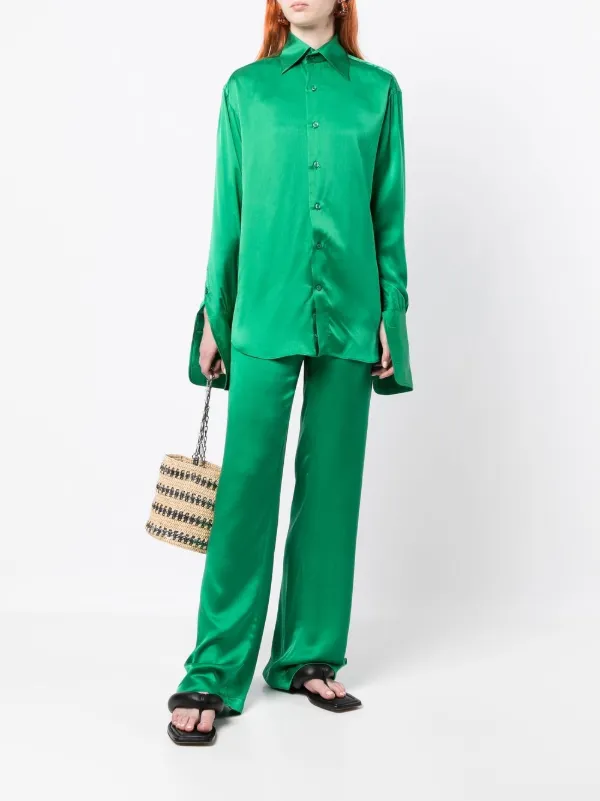 WOERA ロングスリーブ シルクシャツ | グリーン | FARFETCH JP