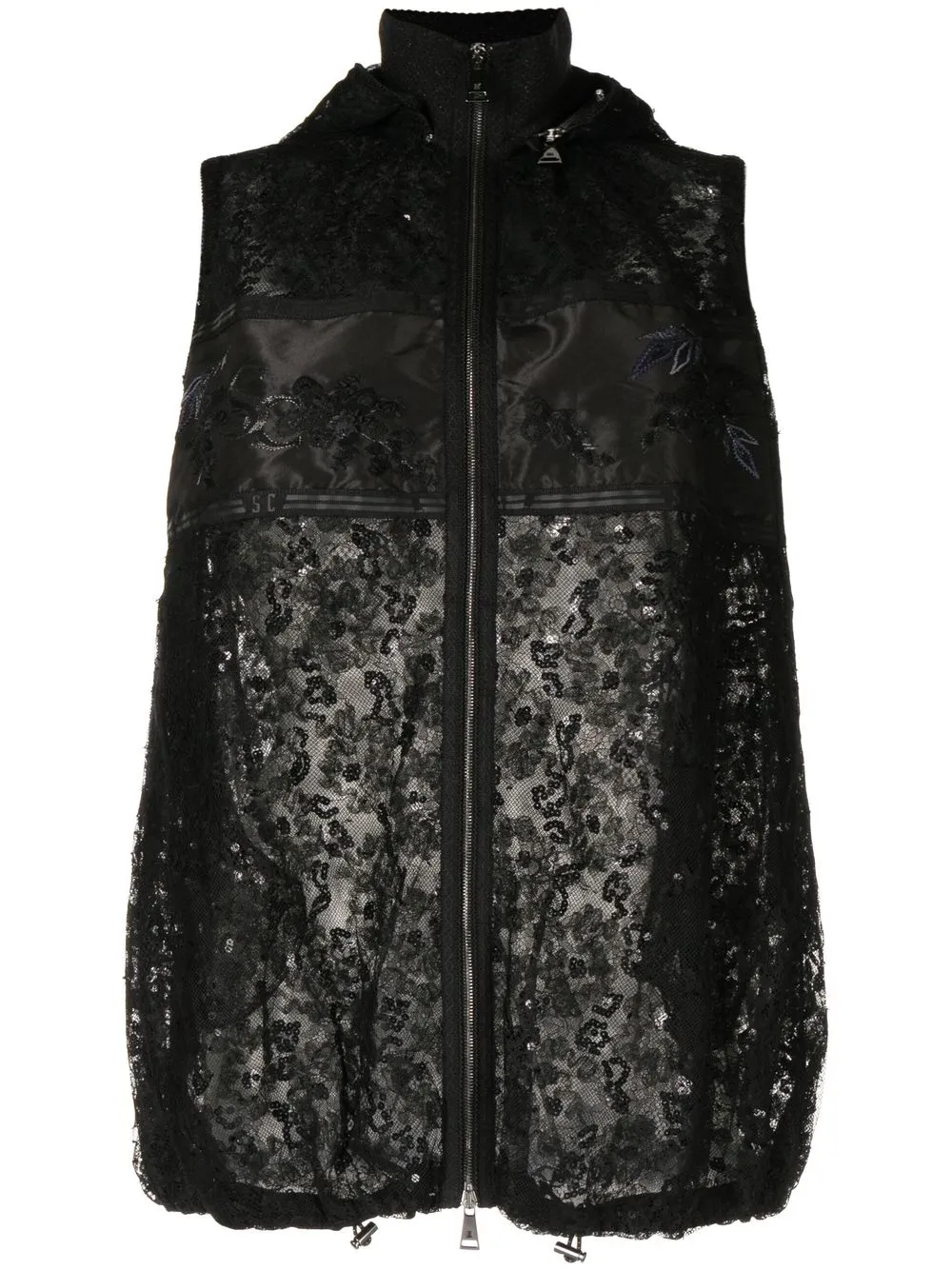 sleeveless sequin-embroidered lace jacket