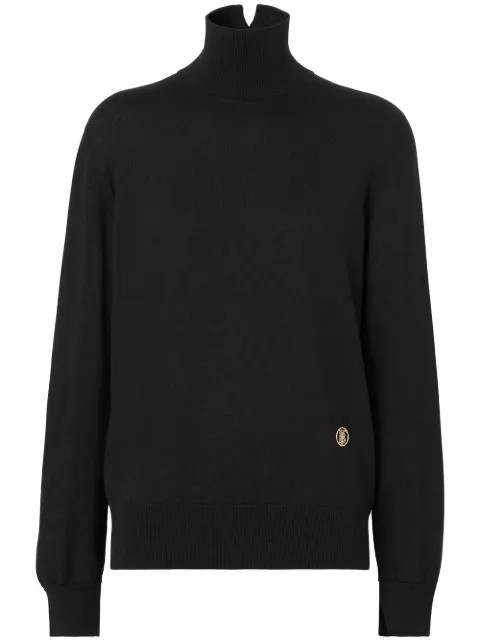 Burberry embroidered-motif funnel-neck jumper