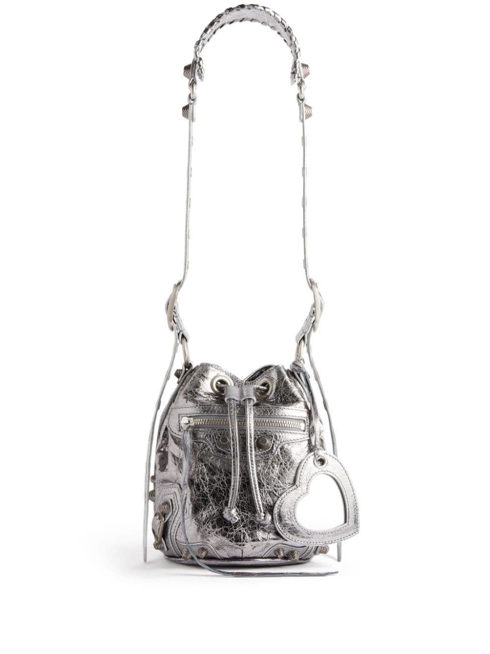 Balenciaga Mini Le Cagole Metallic-effect Bucket Bag In Silver