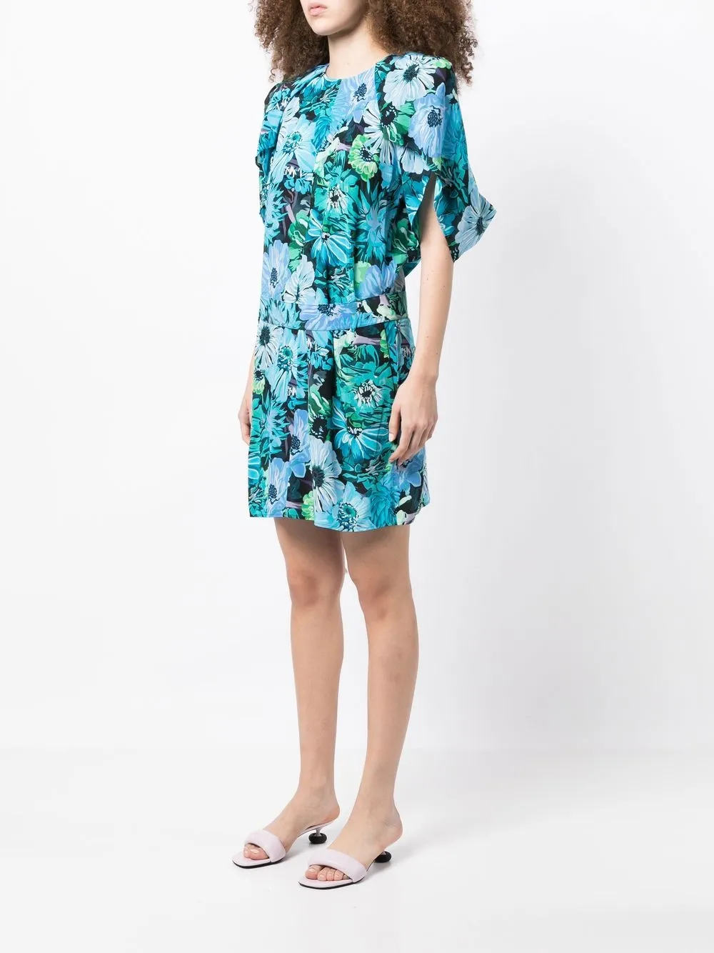  Stella Mccartney Seiden Minikleid Mit Blumen Print   Blau 