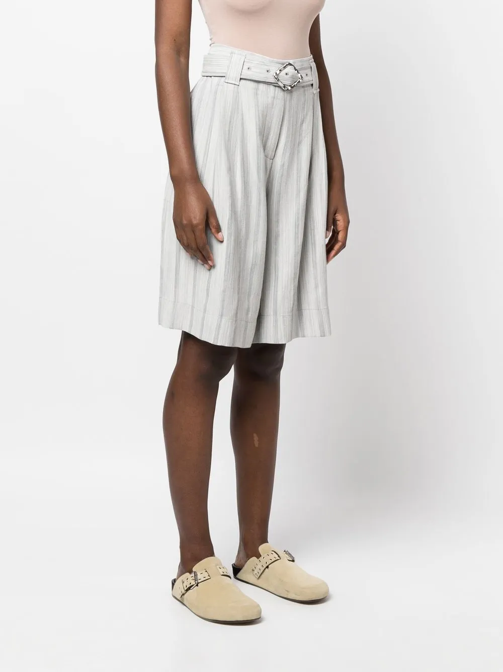 Ganni Knee-length Belted Shorts In Grau