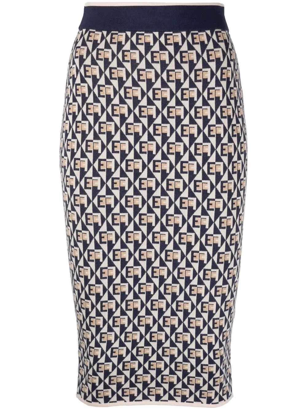 

Elisabetta Franchi monogram-print knitted pencil skirt - Blue